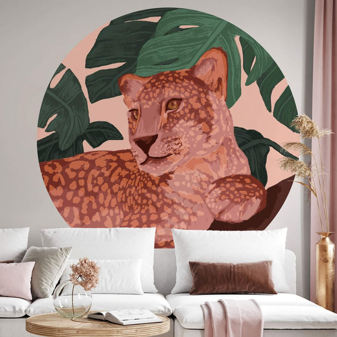 Fototapete Goed Blauw - Goldener Panther - Rund - Selbstklebend/Vlies