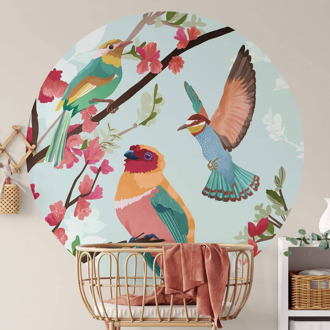 Fototapete Goed Blauw - Vögel im Sommer - Rund - Selbstklebend/Vlies