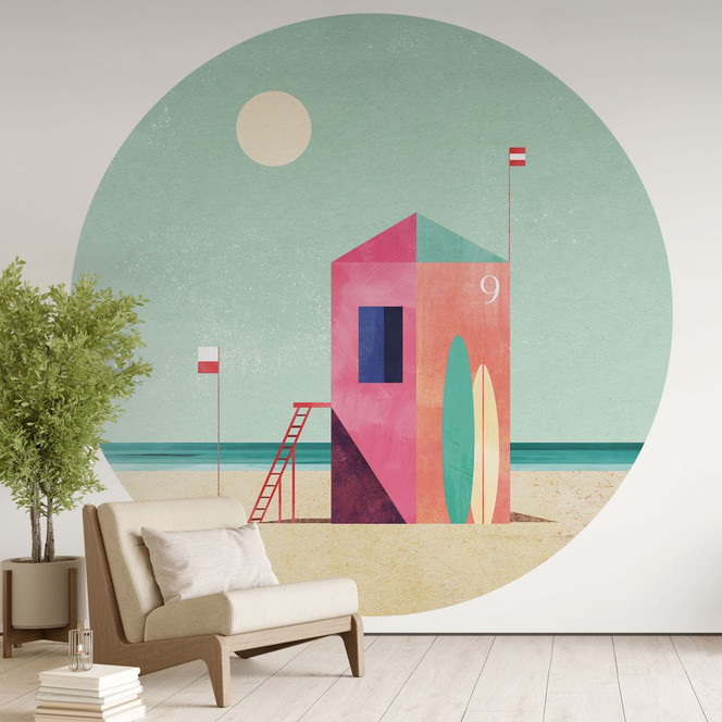 Fototapete Rettungshäuschen am Strand - Rivers - Rund - Selbstklebend/Vlies