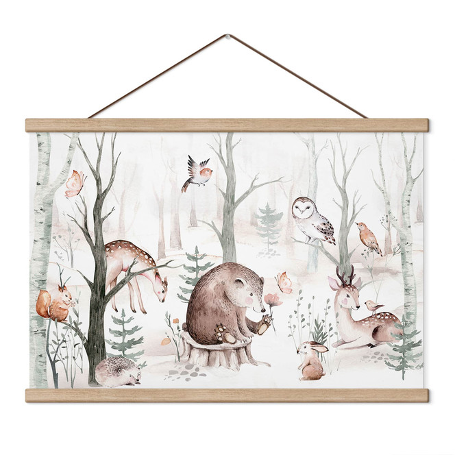 Kinderzimmer Stoffbild Tierfreunde im Wald - Kvilis