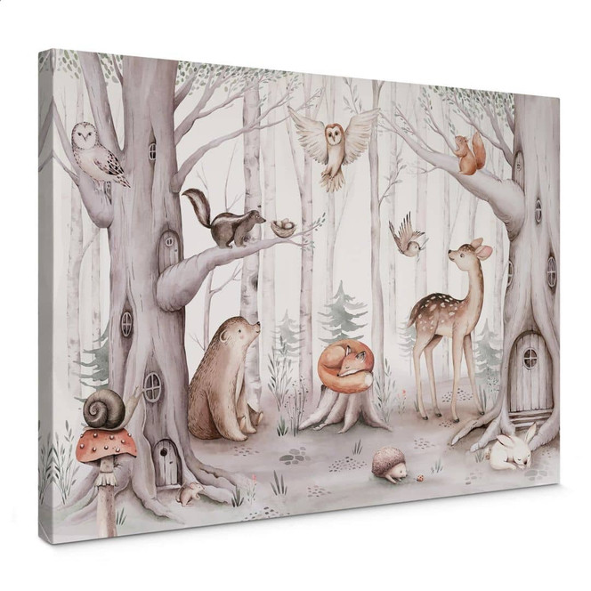 Leinwandbild Kinderzimmer Süsse Tiere im Wald - Kvilis