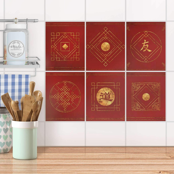Fliesenaufkleber Set rechteckig - Chinese Tiles