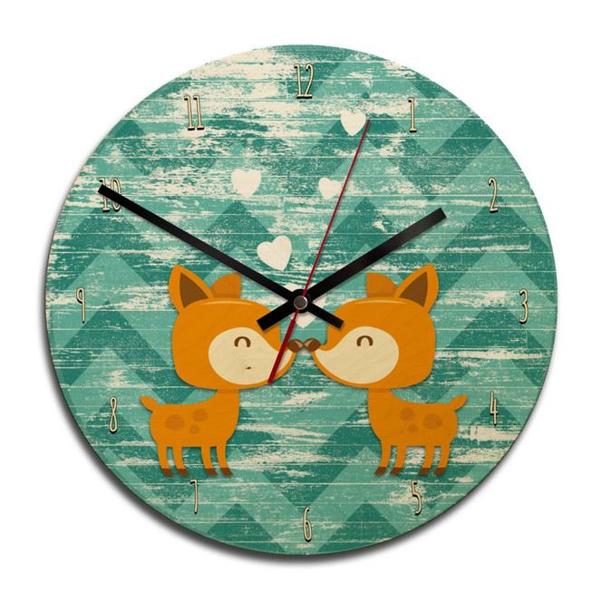 Holz-Wanduhr - Knutschende Rehe