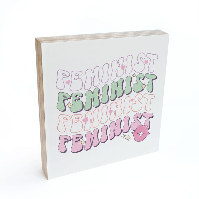 Holzbild zum Hinstellen - Feminist Kussmund Pop Art - 15 x 15 cm