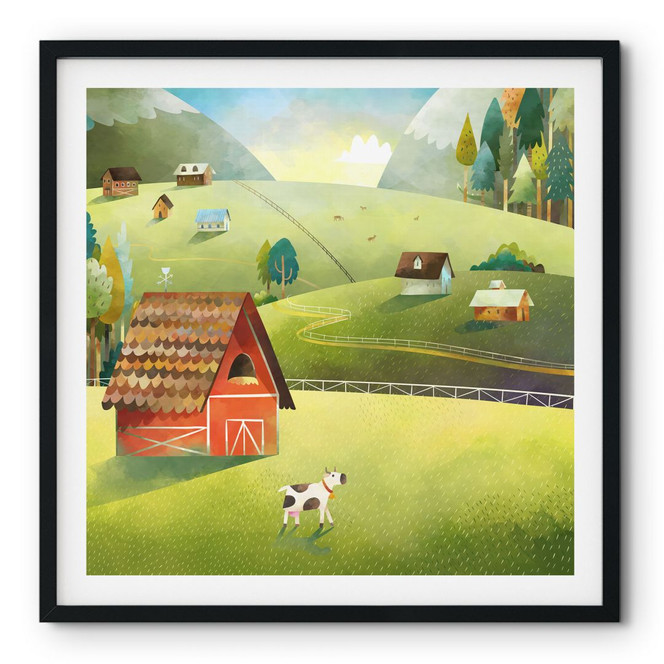 Poster Bunter Bauernhof in den Bergen - DigitalArtsi