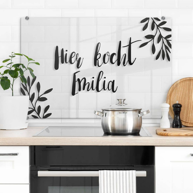 Spritzschutz Botanik mit Wunschtext - Transparent