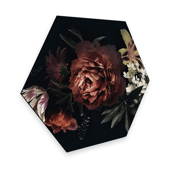 Hexagon - Alu-Dibond Blumenbouquet Rot