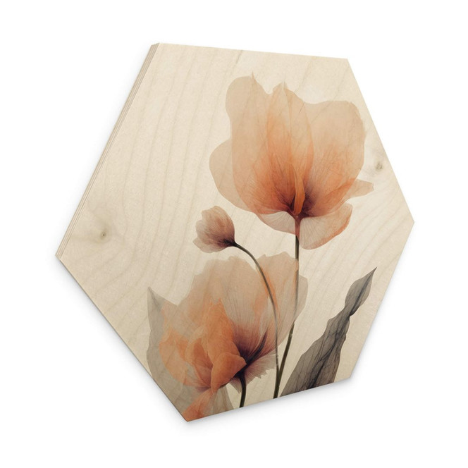 Hexagon Holzbild mit Blumen - Zarte Blüten - Treechild