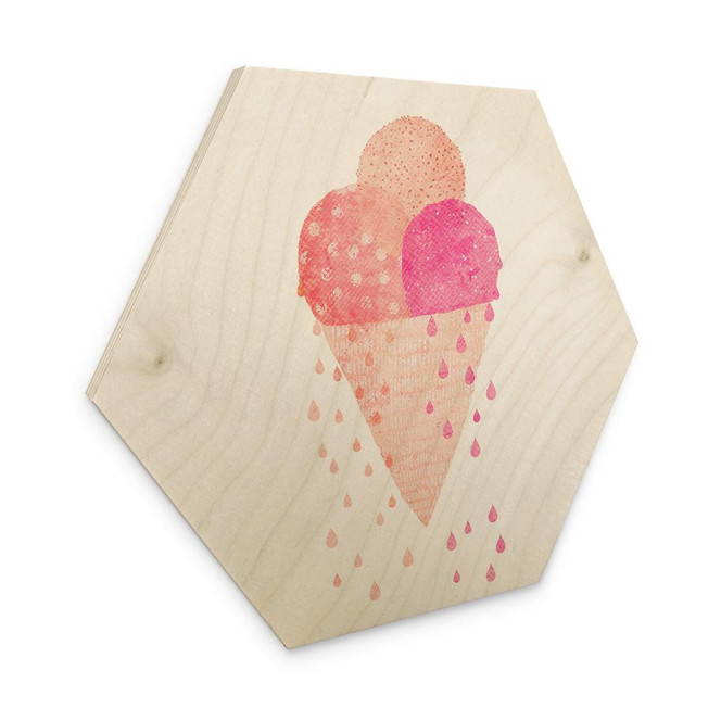 Hexagon Holzbild Treechild - Drei Eiskugeln im Sommer