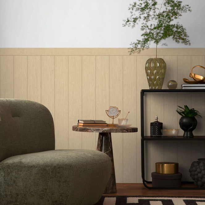 Holzpaneel-Tapete Beige – Vliestapete mit Holzstruktur hell & natürlich