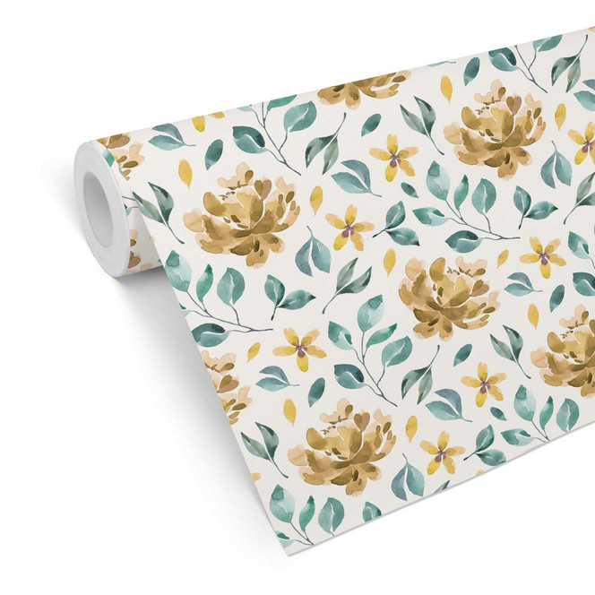 Mustertapete - Aquarell Blüten 02 - gelb