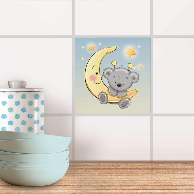 Fliesenaufkleber - Teddy und Mond