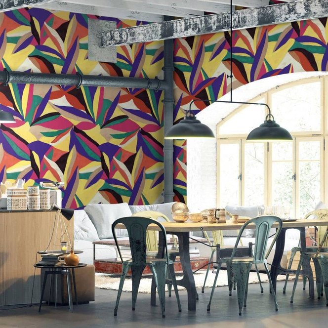 Fototapete mit abstraktem Blumenmotiven, Bunt Grafisch 3.40 x 1.59 m