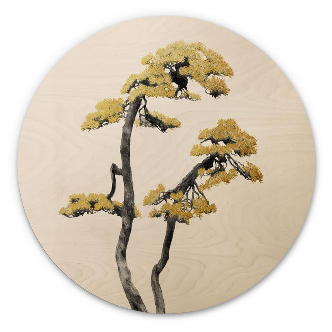 Holzbild Blühender Bonsai - Rund - Amini
