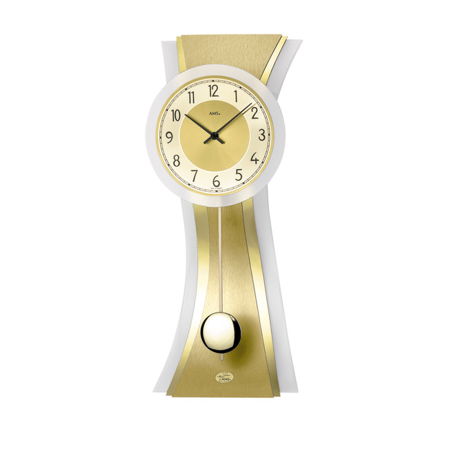 Pendelwanduhr Geschwungenes satiniertes Glas mit eloxierten und geschliffenen Aluminium-Auflagen