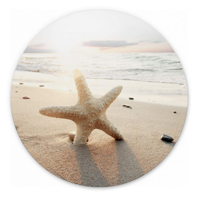 Wandbild Funkelnder Seestern am einsamen Strand - Alu-Dibond Rund