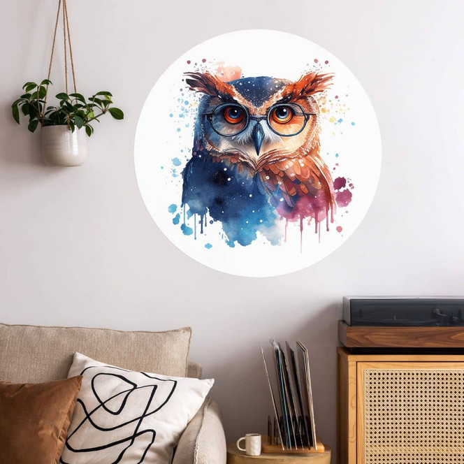Wandtattoo Heine - Intelligente Eule mit Brille - Astro Cruise - Rund