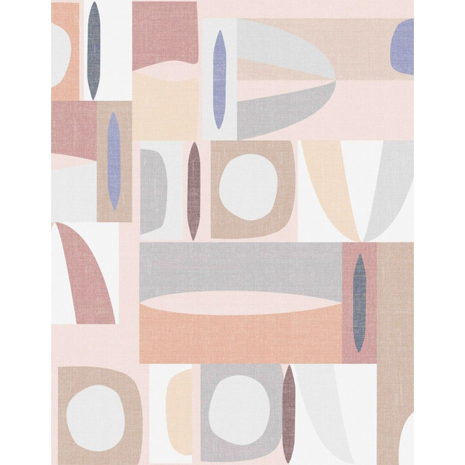Fototapete Wandtapete mit Motiv Geometrische Retro-Formen in Pastell Beige, Rosé 3.4 x 2.65 m