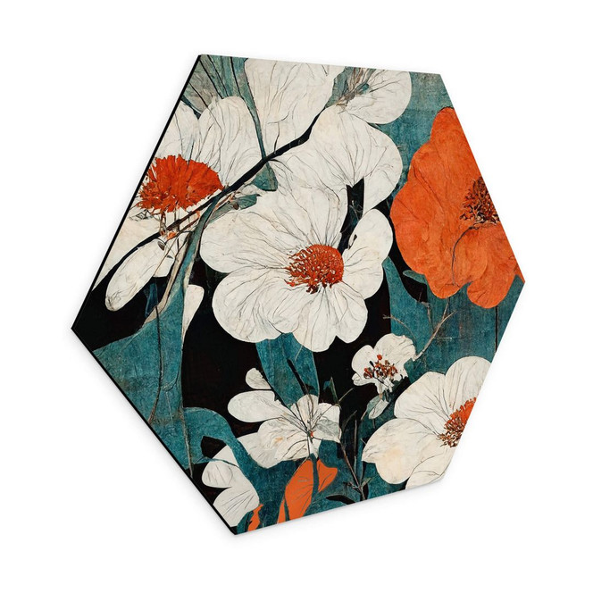 Hexagon Wandbild Asiatische Blütenpracht - Treechild - Alu-Dibond