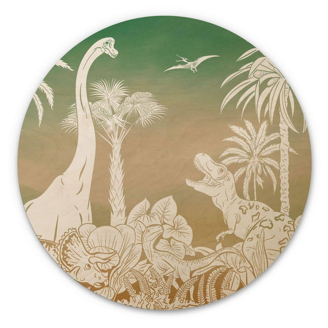 Holzbild Abenteuerreise zu den Dinosauriern - Ombre - Kikki Belle - Rund