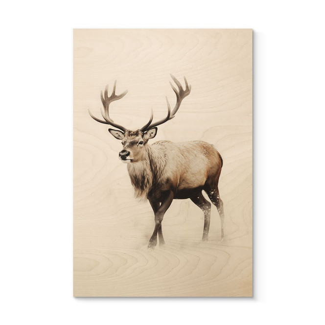 Holzbild Hirsch im weissen Winter - Magnusson