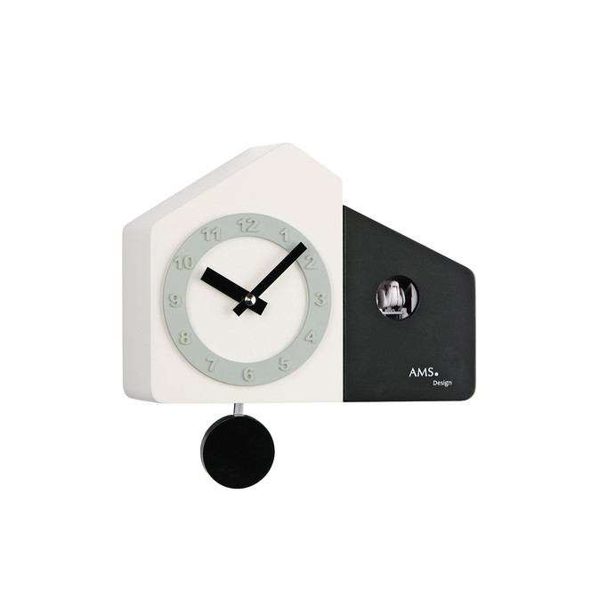 Pendelwanduhr Holzgehäuse weiss und schwarz lackiert, Wand/Tischuhr