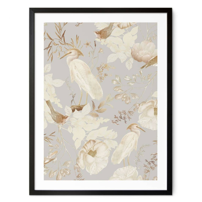 Poster Vögel zwischen weissen Blumen - UN Designs
