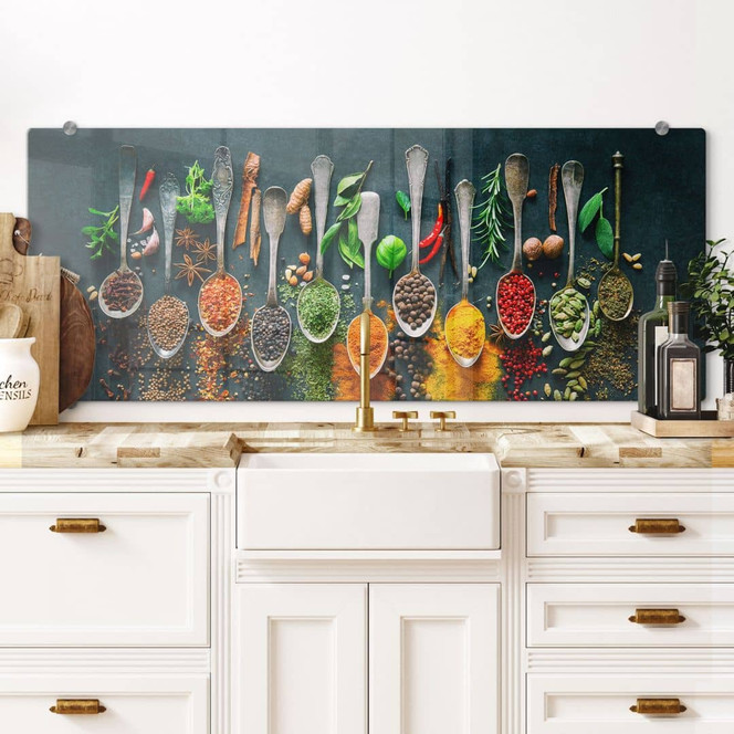 Spritzschutz Bunte Vielfalt an Gewürzen - Panorama