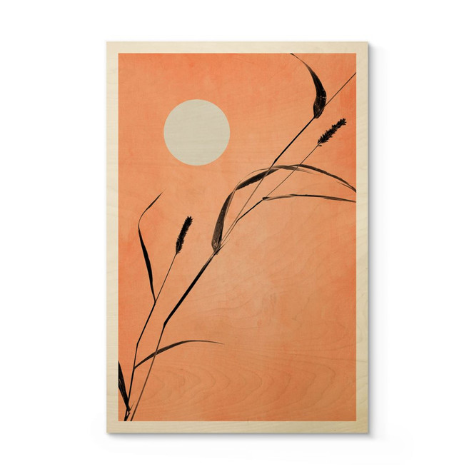 Holzbild Schilf im pfirsichfarbenen Sonnenschein - Kubistika