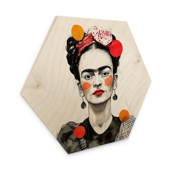 Hexagon Holzbild Frida Kahlo Pop-Art Porträt - Jaszke