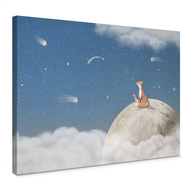 Leinwandbild Fuchs auf dem Mond mit Sternschnuppen - Oliver Robins