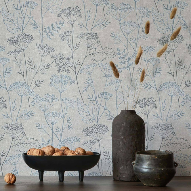 Vliestapete Blumen, Blätter Floral Natur in Grau