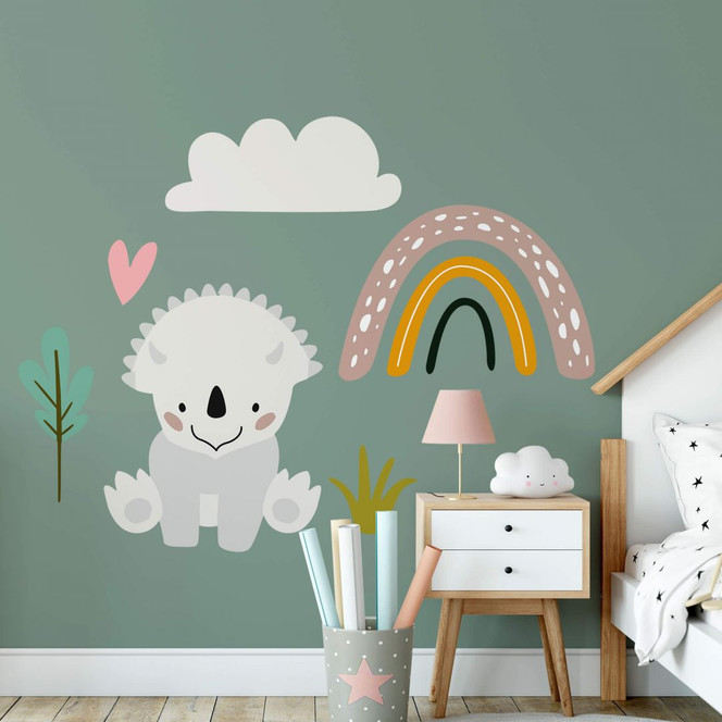 Wandtattoo Dino unter dem Regenbogen