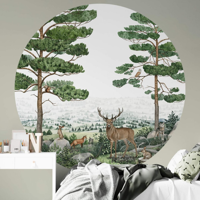 Fototapete Kikki Belle - Tierische Abenteuer im Grünen - Rund - Selbstklebend/Vlies