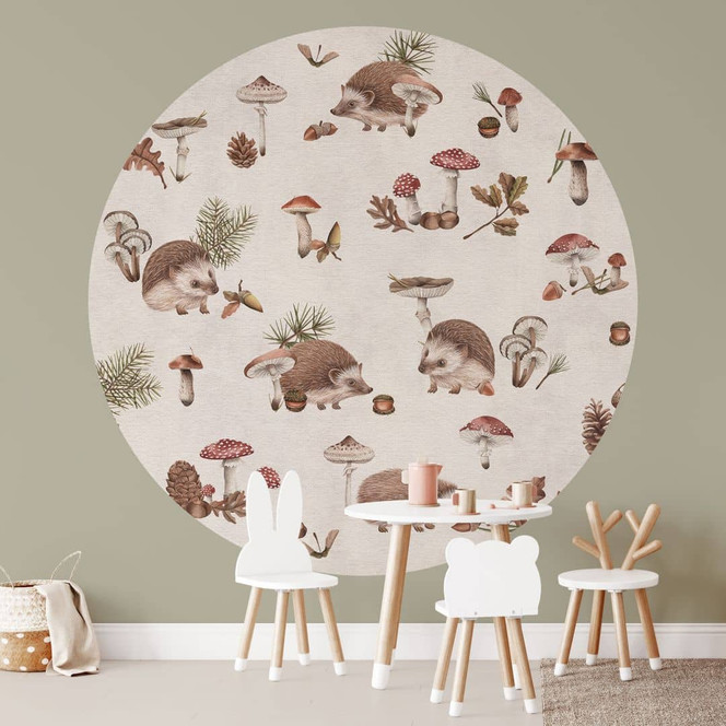 Fototapete Süsse Igel im Herbstwald - Kikki Belle - Rund - Selbstklebend/Vlies