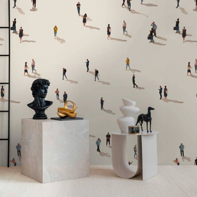 Fototapete Urban Menschen Beige Bunt - Vliestapete modern für Wohnzimmer & Büro