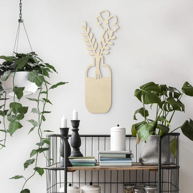 Holz Wanddeko Blumen in Vase - Pappelholz