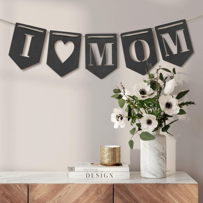 MDF - Holzdeko - Wimpelkette I Love Mom (5er Set) inkl. Baumwollseil