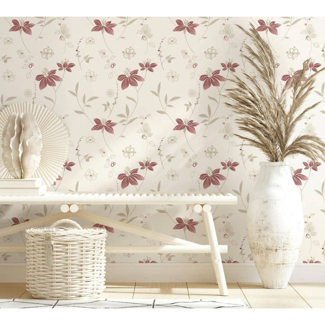 Papiertapete Floral Romantisch in Weiss