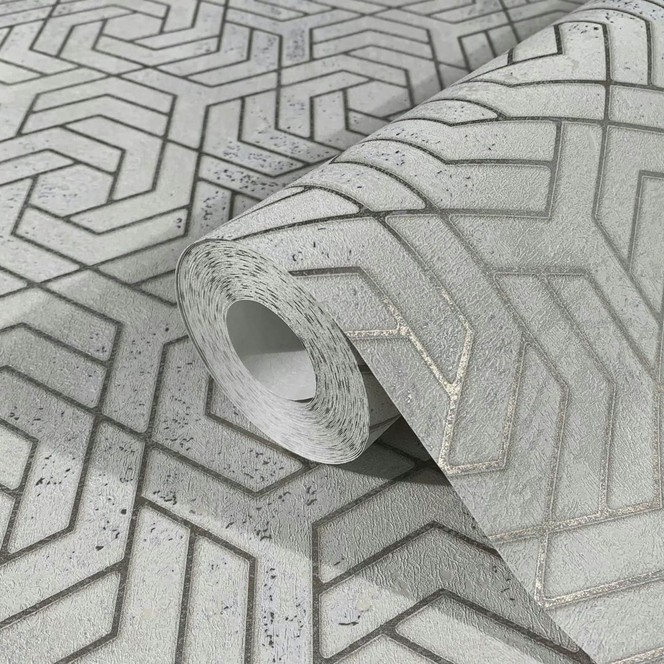 Vliestapete in 3D-Optik Grau Grafisch