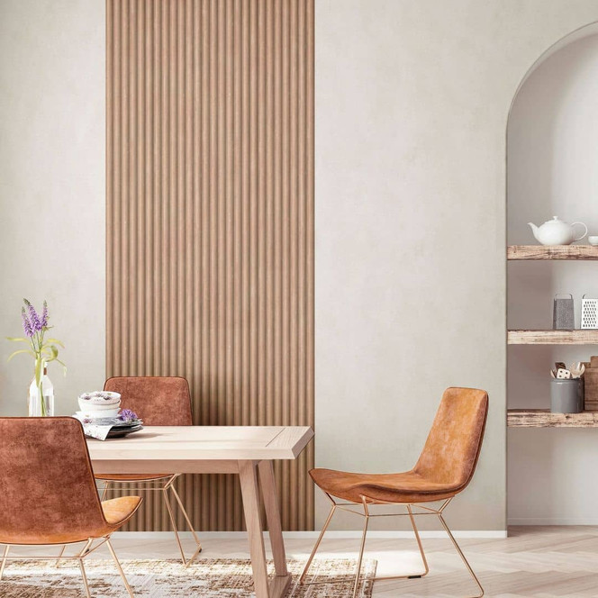 Vliestapete in Braun Beige 3D-Optik Akustikpaneel Optik Holz Streifen Klassisch