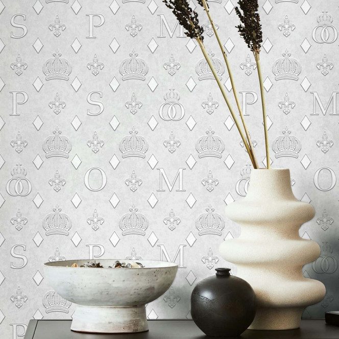 Vliestapete Kronen, Rauten Grafisch Designer matt in Grau