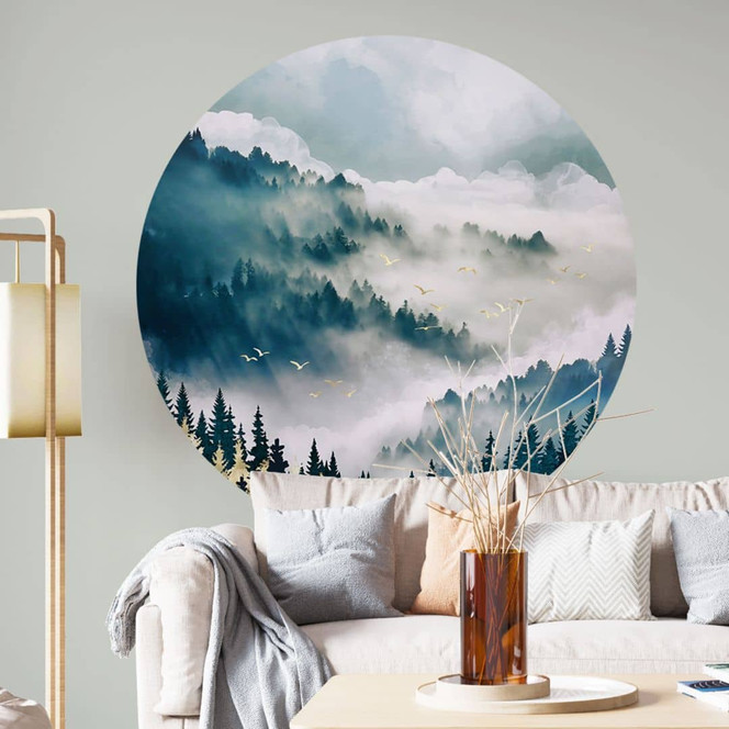 Wandtattoo Geheimnisvoller Nebel im Wald - SpaceFrog Designs - Rund