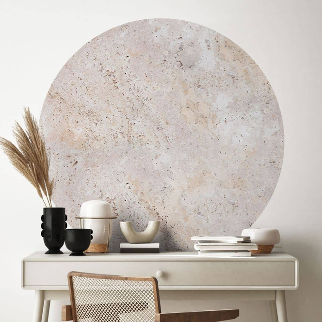 Wandtattoo Textur einer beigen Steinmauer - Pictufy Studio - Rund