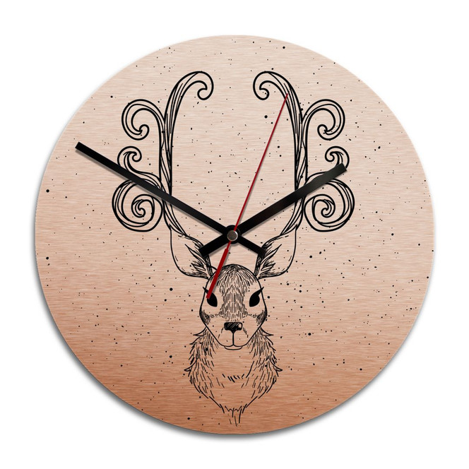 Wanduhr Alu-Dibond-Kupfereffekt - Funkelnder Hirsch - Ø 28cm - Bild 1