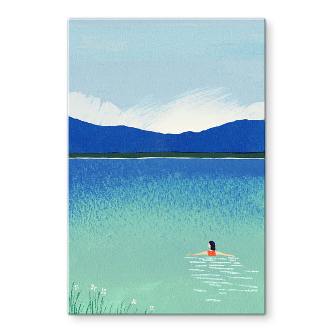 Glasbild Sommerbad im Bergsee - Rivers