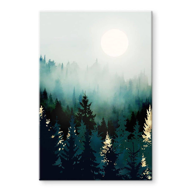 Glasbild SpaceFrog Designs - Nebliger Wald