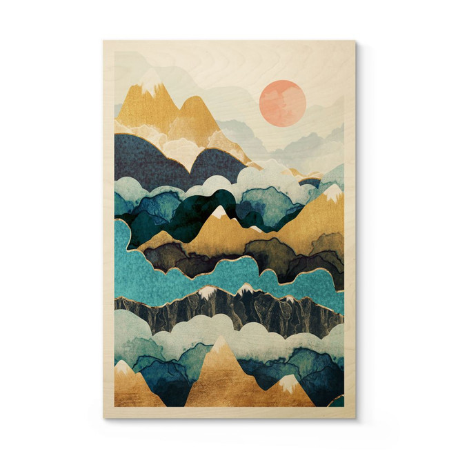 Holzbild Berggipfel über den Wolken - SpaceFrog Designs
