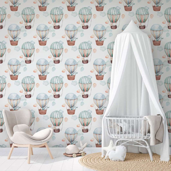 Kindertapete, Vliestapete mit Illustration Kids Walls weiss, blau, beige