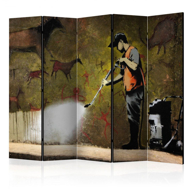 Paravent, Raumteiler freistehend, Trennwand - Banksy's Höhle , 5-teilig - 225 x 172 cm